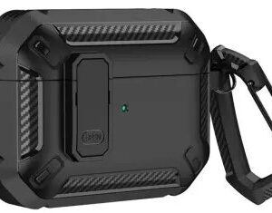 For Apple AirPods Pro 2 TPU + PC Earphone Protective Case Earbud Charging Box Drop-proof Cover with Carabiner - Black