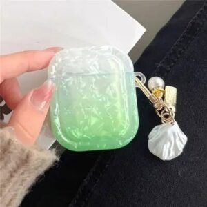 For Apple AirPods 2nd gen.Gradient Shell Grain Square Earphone Case with Pendant - Green