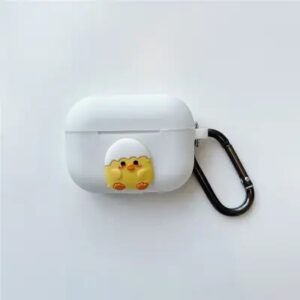 for Apple AirPods Pro Soft TPU Bluetooth Earphone Protective Case with 3D Doll Decor - White / Chick