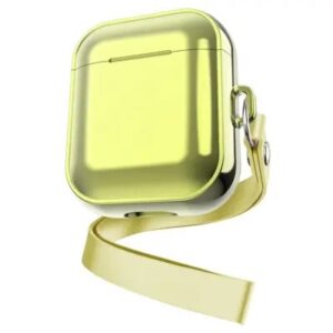 For Apple AirPods Pro 2 Charging Case Cover with Strap, Bluetooth Headset Soft TPU Case - Gold