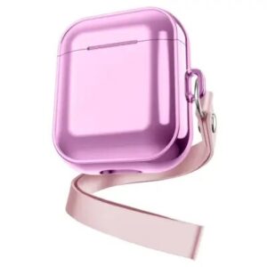 For Apple AirPods Pro 2 Charging Case Cover with Strap, Bluetooth Headset Soft TPU Case - Rose Pink