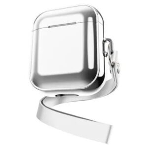 For Apple AirPods Pro 2 Charging Case Cover with Strap, Bluetooth Headset Soft TPU Case - Silver