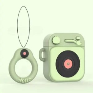 For Apple AirPods 2nd gen.Silicone Earphone Case+Finger Ring Strap - Light Green