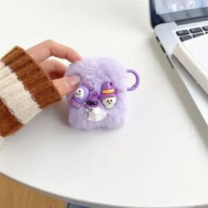 For Apple AirPods 2nd gen. Little Ghost Skull Earphone Case Soft Fluff Earbud Cover with Ring Buckle - Purple