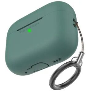 AHASTYLE PT187-G Shockproof Silicone Case for Apple AirPods Pro 2 Earphone Charging Bin Drop Protection Cover with Carrying Loop Strap - Green