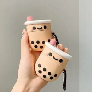 For Apple AirPods 2nd gen.Shockproof Fruit-shaped Earphone Protective Silicone Case Cover Milk Tea
