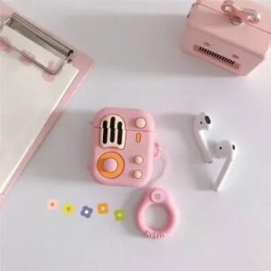 For Apple AirPods 2nd gen. Silicone Case Retro Radio Wireless Earphones Protector - Pink
