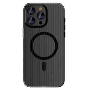 For iPhone 16 Pro Case Compatible with MagSafe Corrugated Texture Hard PC Matte Phone Cover - Black Edge