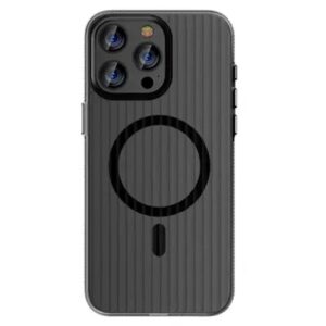 For iPhone 16 Pro Case Compatible with MagSafe Corrugated Texture Hard PC Matte Phone Cover - Grey Edge