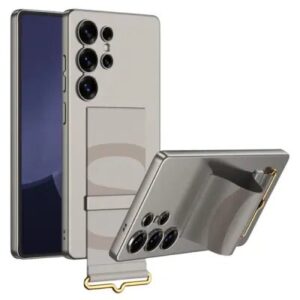 GKK For Samsung Galaxy S25 Ultra Case with Strap Kickstand PU+Hard PC Protective Phone Cover - Titanium Grey