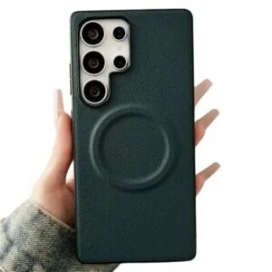 For Samsung Galaxy S25 Ultra Case Compatible with MagSafe PU + TPU Phone Back Cover - Blackish Green