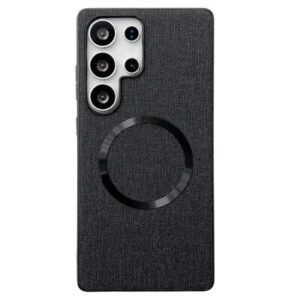 For Samsung Galaxy S25 Ultra Case Drop-Proof TPU + Cloth Back Phone Cover Compatible with MagSafe - Black