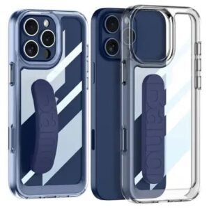 GKK For iPhone 16 Pro Max Crystal Clear Case Anti-Drop TPU+PC Phone Cover with Silicone Hand Strap - Blue