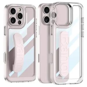 GKK For iPhone 16 Pro Max Crystal Clear Case Anti-Drop TPU+PC Phone Cover with Silicone Hand Strap - Light Pink