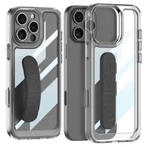 GKK For iPhone 16 Pro Crystal Clear Case Anti-Drop TPU+PC Phone Cover with Silicone Hand Strap - Black