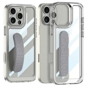 GKK For iPhone 16 Pro Crystal Clear Case Anti-Drop TPU+PC Phone Cover with Silicone Hand Strap - Grey