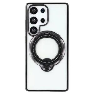 For Samsung Galaxy S25 Ultra Case Kickstand PC+TPU Magnetic Phone Cover - Black