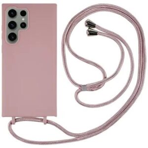 For Samsung Galaxy S25 Ultra Case TPU Soft Shockproof Phone Cover with Adjustable Lanyard - Deep Pink
