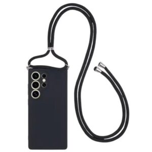 For Samsung Galaxy S25 Ultra Crossbody Case Flexible TPU Fiber Lining Anti-Shock Phone Cover - Black